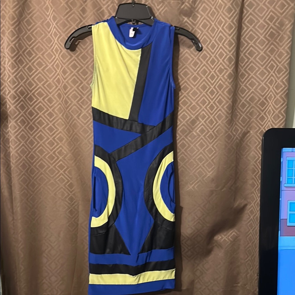 Geometric Blue and Yellow Dress